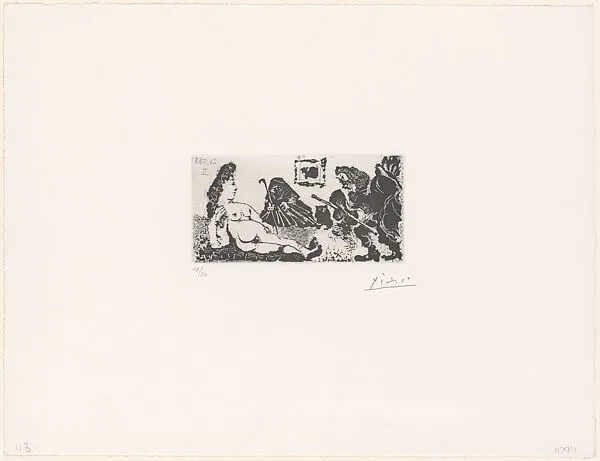 An Old Beau Greeting Célestine's Pupil, from 347 Suite — Pablo Picasso|Aldo and Piero Crommelynck|Galerie Louise Leiris