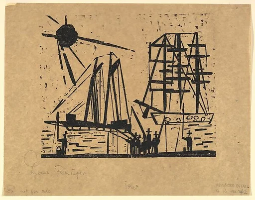 Anglers with Sun and Ships (Angler mit Sonne und Schiffen)