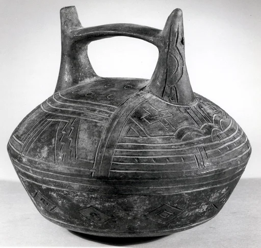 Double Spout and Bridge Bottle with Bird