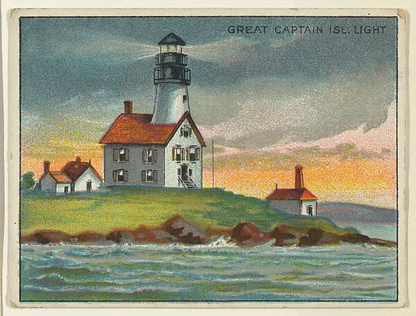 Great Captain Island Light, from the "Lighthouse Series" (T77), issued with Hassan Cigarettes by the American Tobacco Company — American Tobacco Company