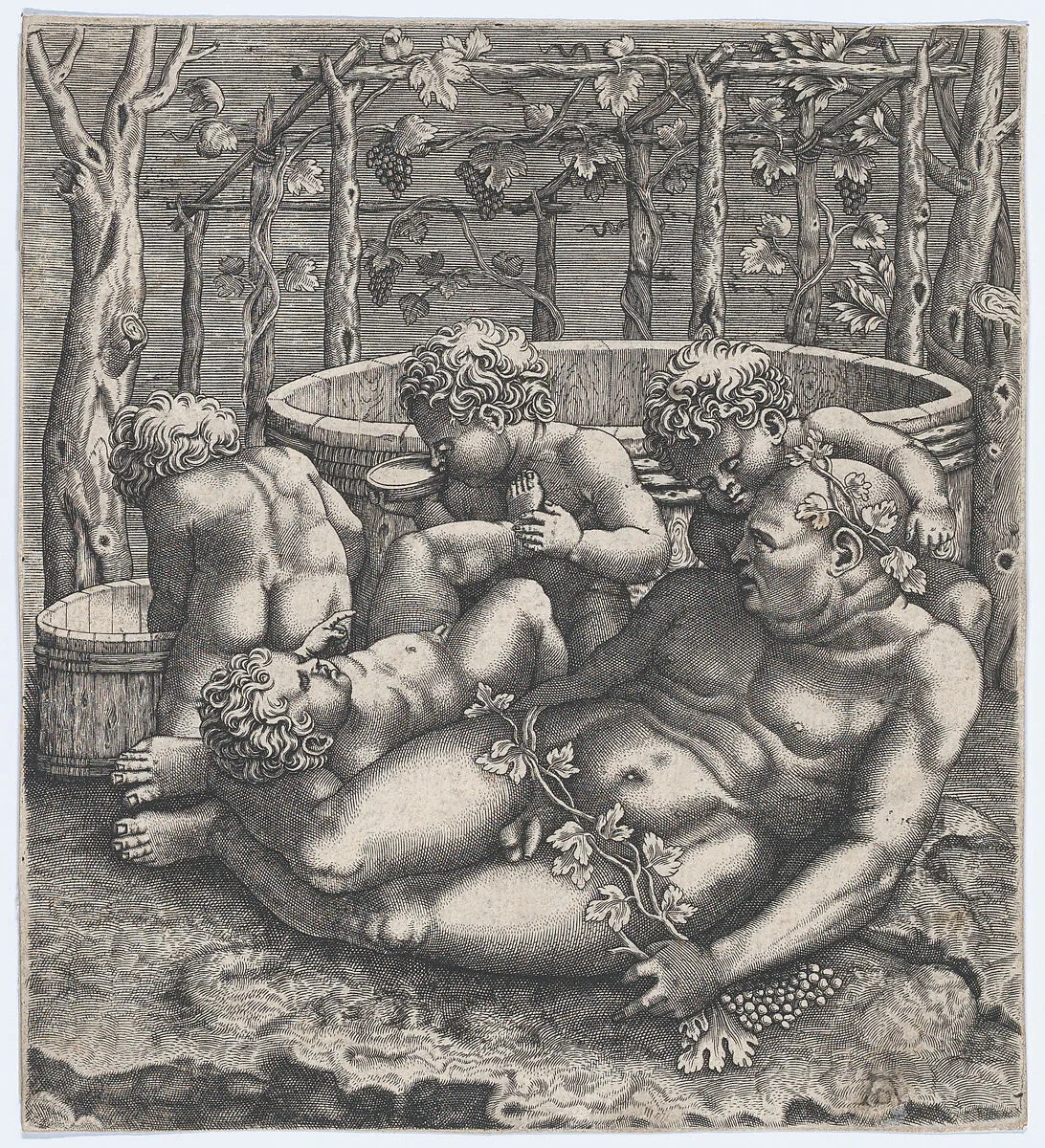 The drunken Silenus with putti — Anonymous, Italian, 16th century