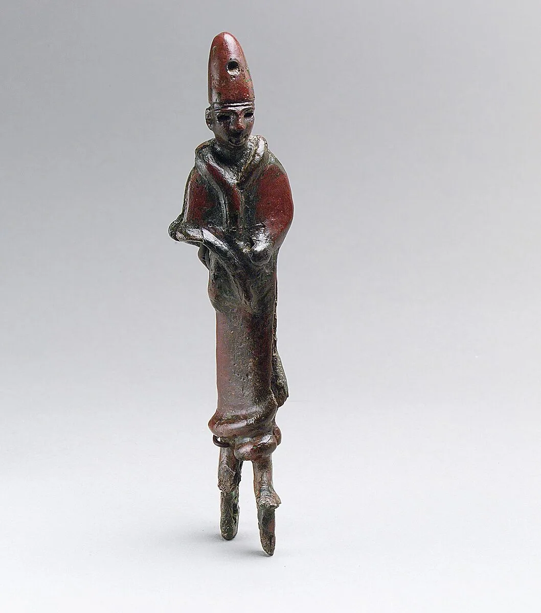 Royal or divine figure with high conical headdress — Unknown