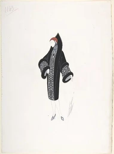 Design for Black Coat Trimmed in Black Fur for "Manhattan Mary," Majestic Theater, New York