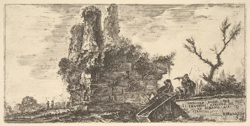 Plate 27: Tomb of the three Curiatii brothers in Albano (Sepolcro delle tre fratelli Curiati in Albano), from "Alcune Vedute di Archi Trionfali ed altri monumenti inalzati da Romani parte di quali se veggono in Roma e parte per l'Italia" (Some Views of Triumphal Arches and other monuments erected by the Romans, some of which are in Rome and some elsewhere in Italy)