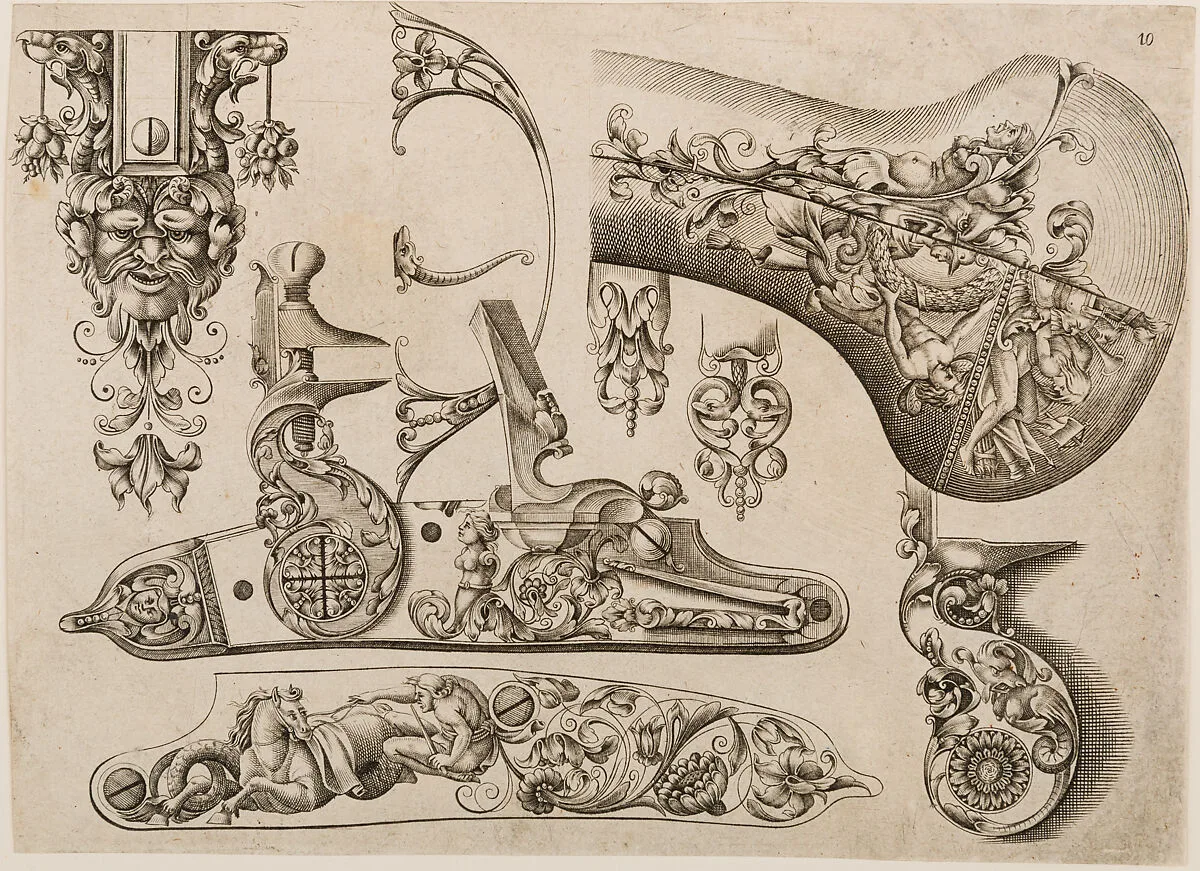 Plate Ten from Plusieurs Models des plus nouuelles manieres qui sont en usage en l'Art de Arquebuzerie — Adrien Reynier, called Le Hollandois|C. Jacquinet|Thuraine