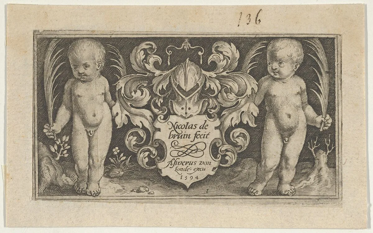 Title Page, from Two Genii with Animals — Nicolaes de Bruyn|Assuerus van Londerseel
