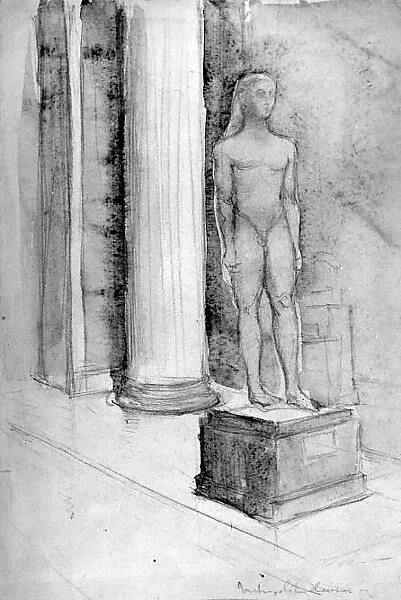 Statue of a Kouros in the Metropolitan Museum of Art (recto); Studies of Birds (verso) — Boris Solotareff