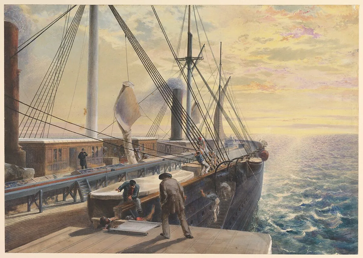 View, Looking Aft, from the Port Paddle Box of the Great Eastern, Showing the Trough for the Cable, etc. — Robert Charles Dudley