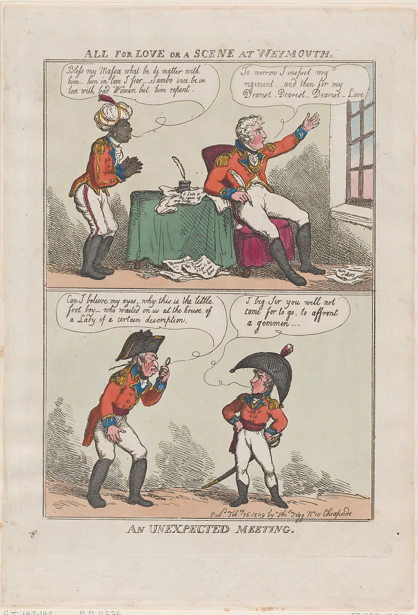 All for Love or A Scene at Weymouth, An Unexpected Meeting — Prince Frederick Augustus, Duke of York and Albany|Thomas Rowlandson|Thomas Tegg