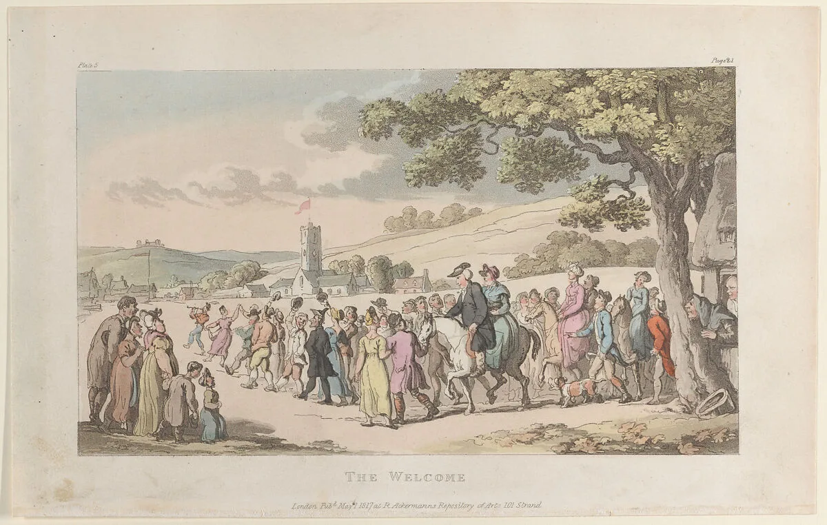 The Welcome, from "The Vicar of Wakefield" — Rudolph Ackermann, London|Oliver Goldsmith|William Clowes|Thomas Rowlandson
