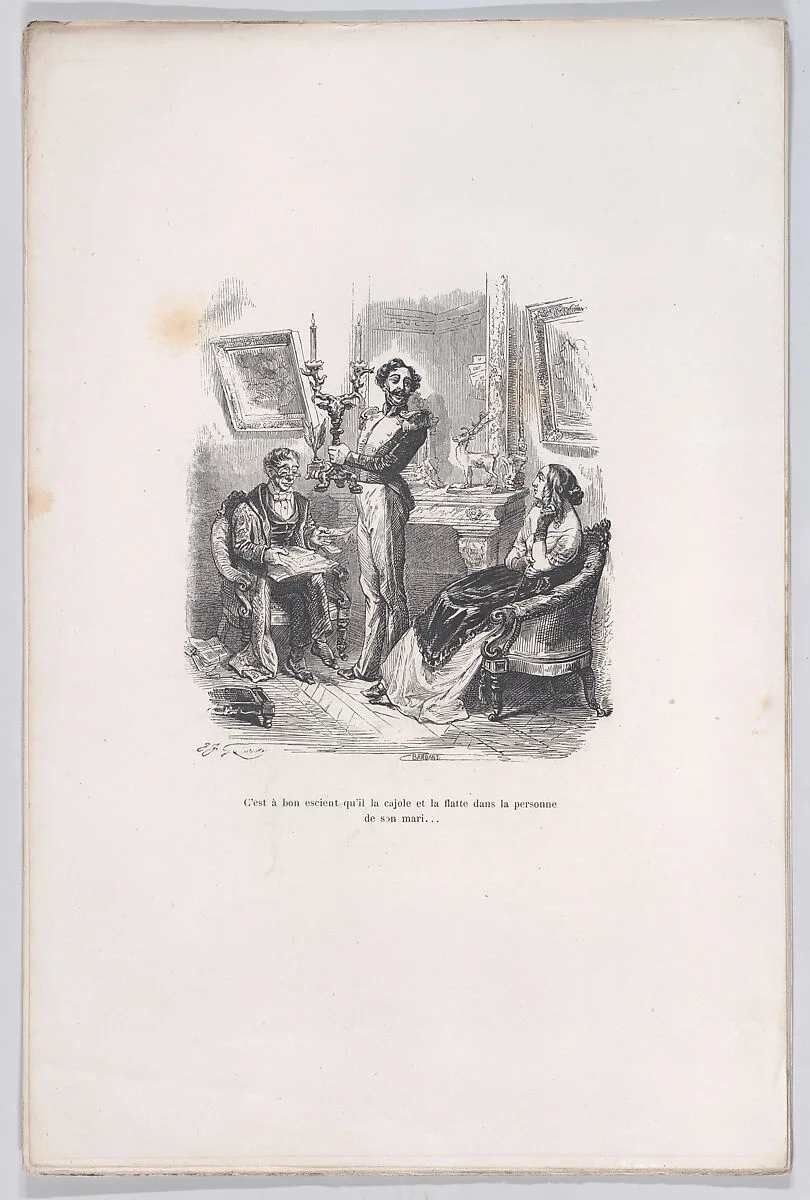 "It is good that he caoxes and flatters her in front of her husband." from the Little Miseries of Human Life — Auguste Barbant|Henri Fournier|J. J. Grandville|Paul-Emile-Daurand Forgues