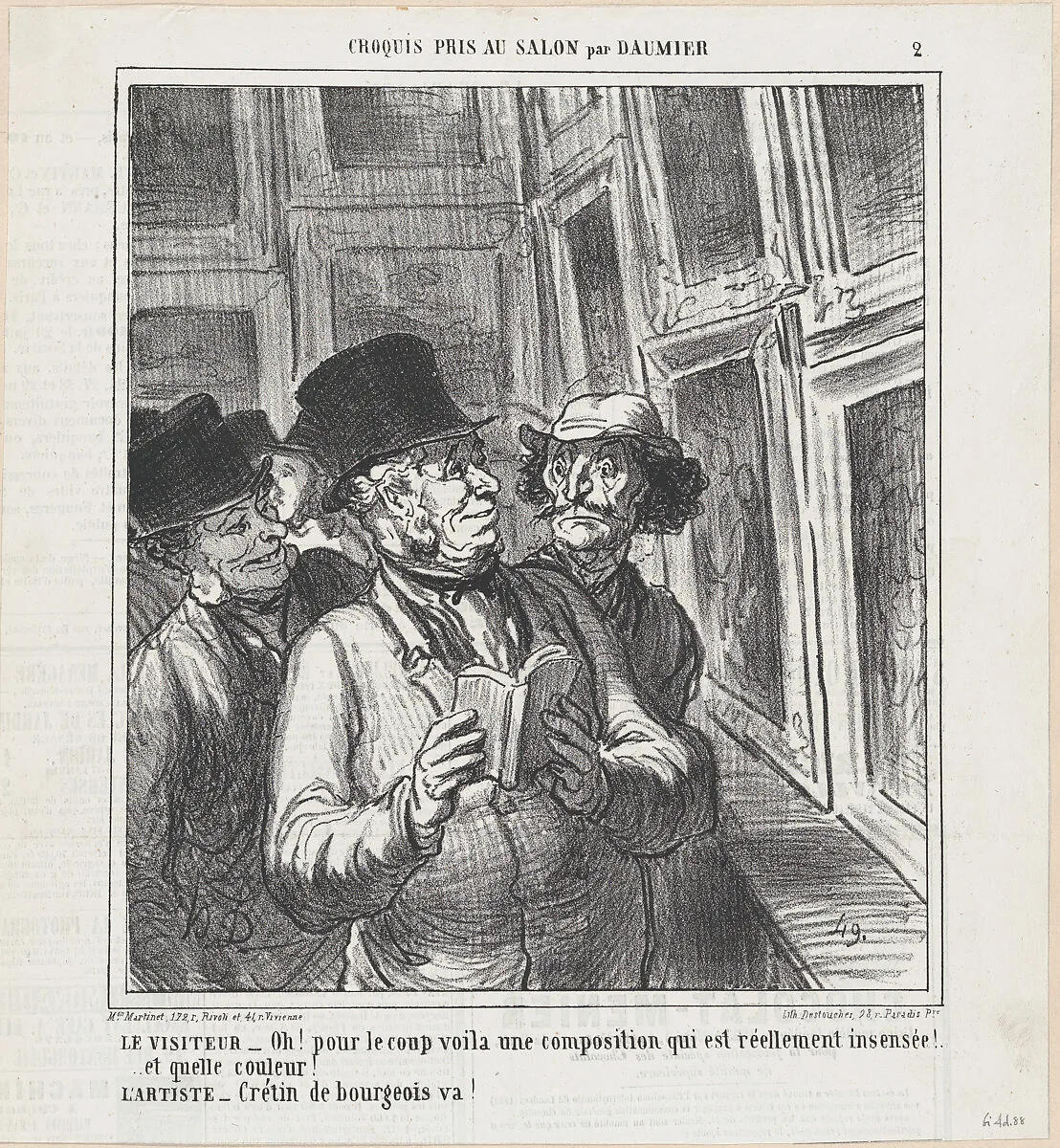 The visitor and the artist, from 'Sketches from the Salon,' published in Le Charivari, May 30, 1864 — Aaron Martinet|Destouches|Honoré Daumier