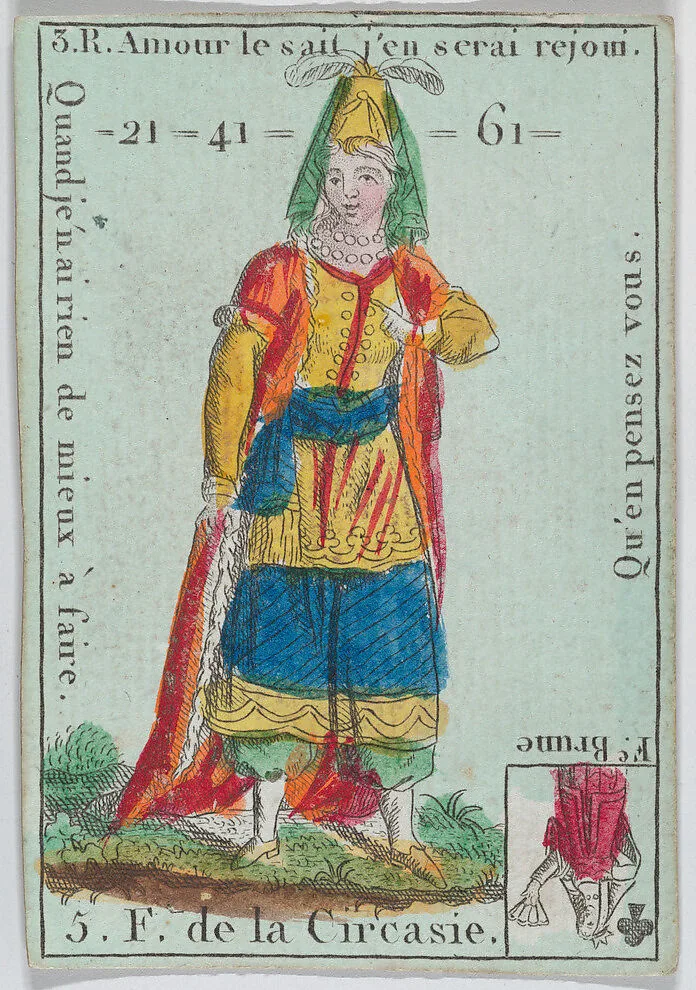 F. de la Circasie from playing cards "Jeu d'Or" — Anonymous, French, 18th century