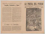 Bi-fold pages printed back and front (pages 1, 2, 7, & 8) from 'La prensa del pueblo' vol.1, number 12, September 1943 with an image by Posada on the cover — Arsacio Vanegas Arroyo|José Guadalupe Posada