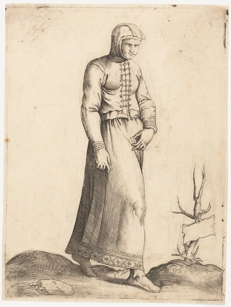 Costume Plate: Woman with Hooded Garment — Enea Vico