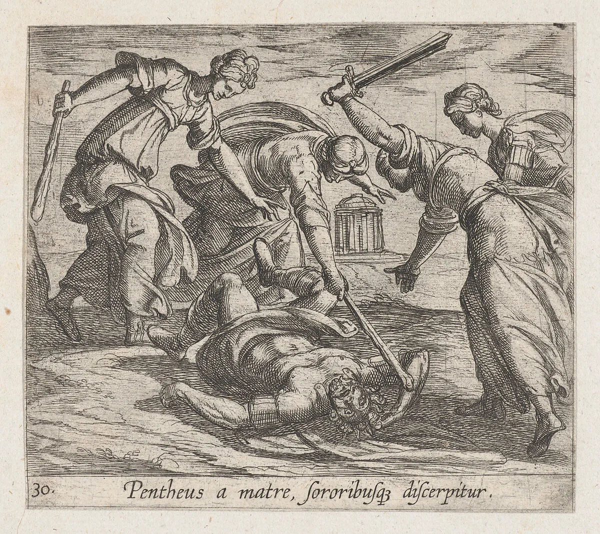 Plate 30: The Death of Pentheus (Pentheus a matre, sororibusq discerpitur), from Ovid's 'Metamorphoses' — Antonio Tempesta