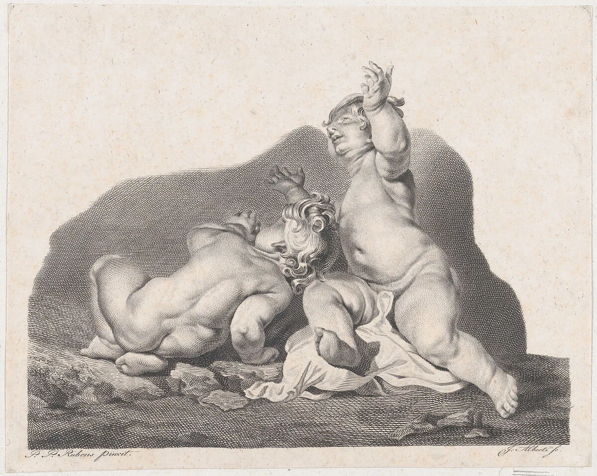 Two children lying on the ground, one seen from behind — Peter Paul Rubens|Anonymous
