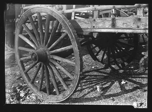 [Detail of Wagon Wheel and Flatbed, Old Wallabout Market, Brooklyn, New York]