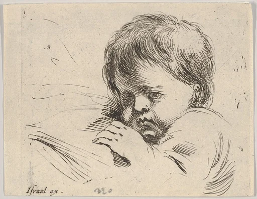 Plate 13: bust of a child with his left hand near to his chin, turned towards the left, from 'Various heads and figures' (Diverses têtes et figures)