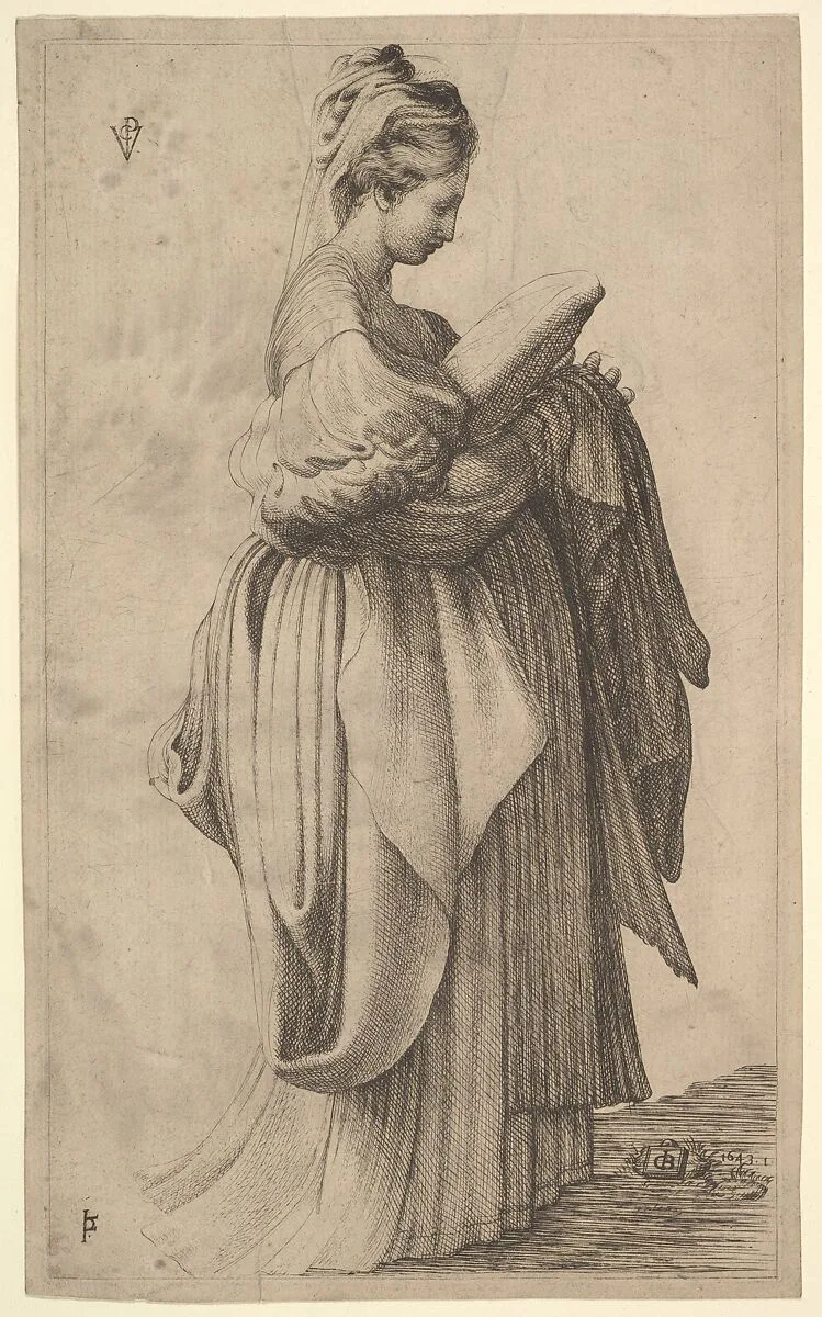 Female Figure holding a Cushion — Monogrammist VCP|Parmigianino (Girolamo Francesco Maria Mazzola)
