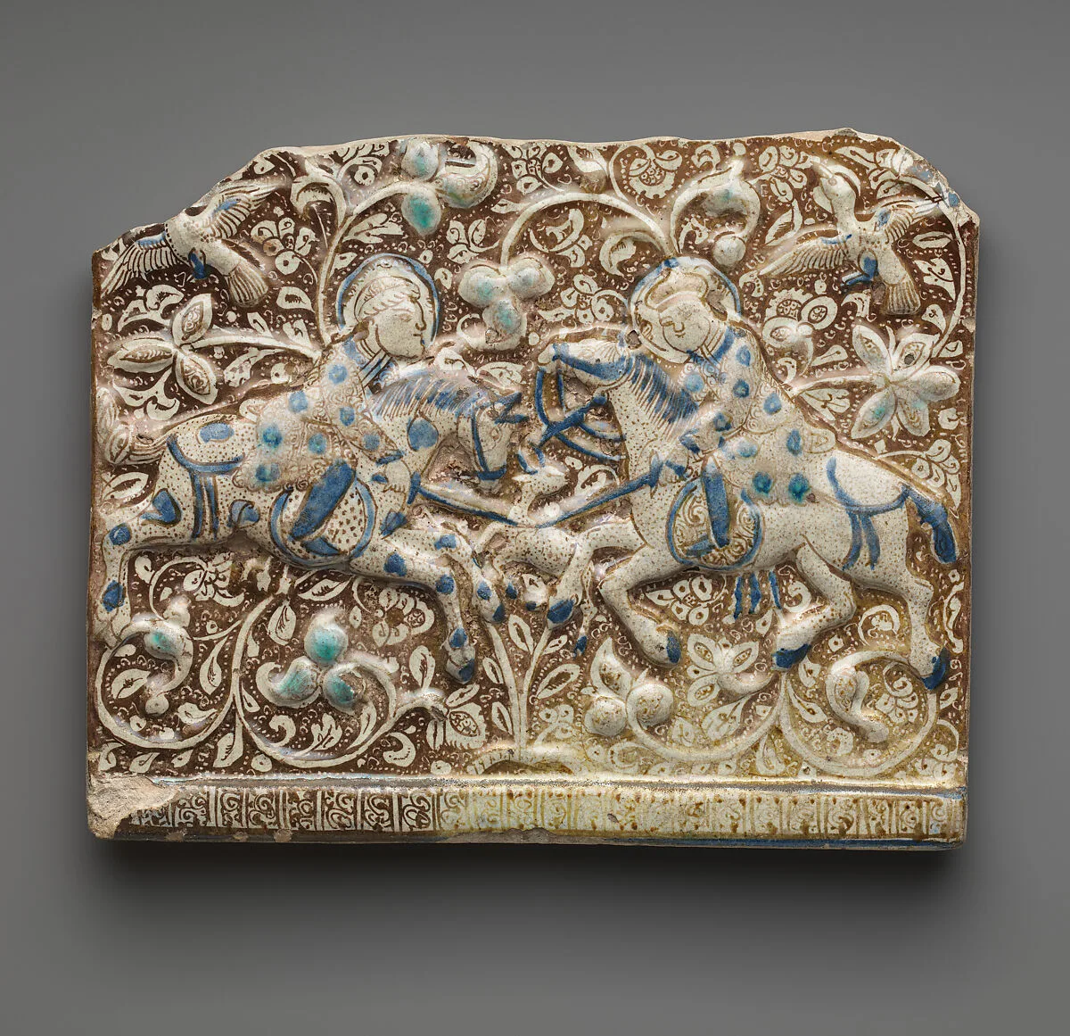 Frieze Tile with Two Hunters — Unknown