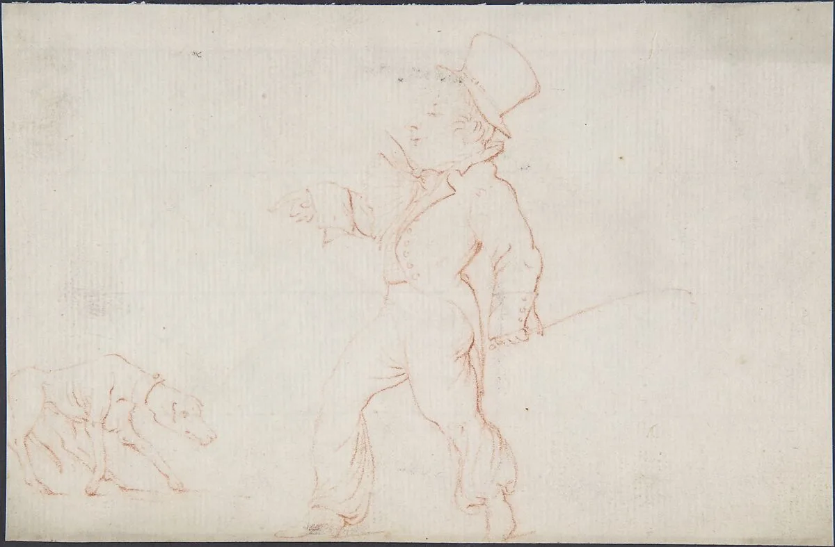 Caricature of a Man with a Dog — Anonymous, British, 19th century