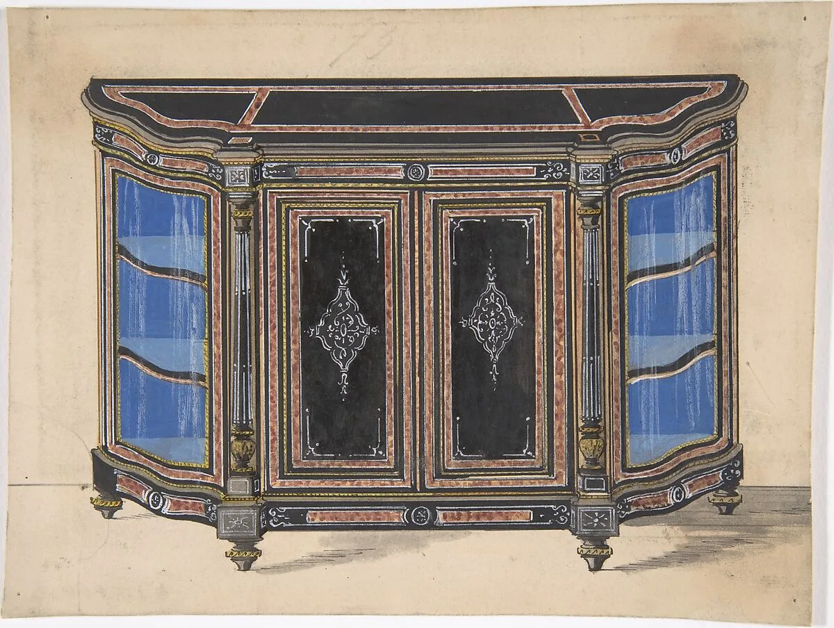 Design for a Cabinet with a Black Top and Blue Interior — Anonymous, British, 19th century