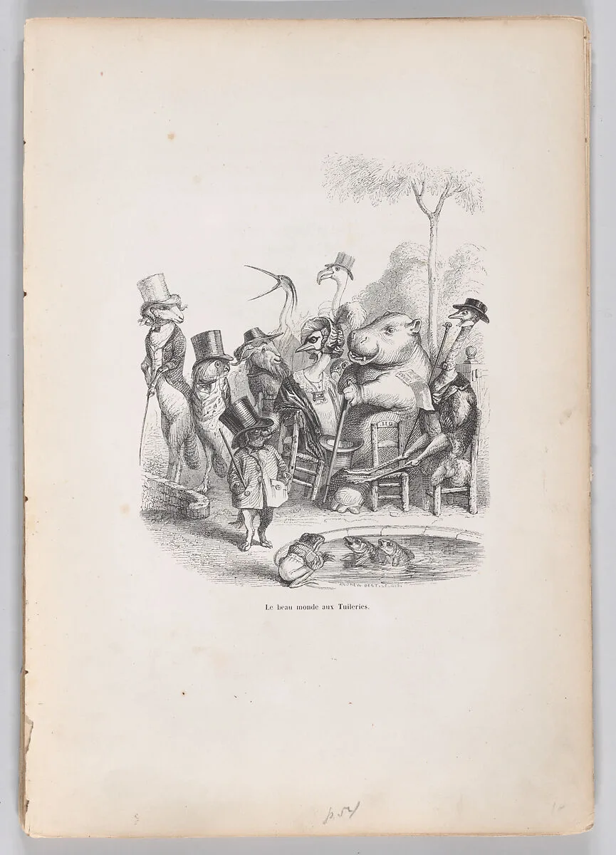 "The Beautiful World of the Tuileries" from Scenes from the Private and Public Life of Animals — Honoré de Balzac|Andrew Best Leloir|J. J. Grandville