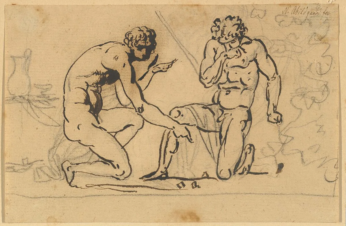 Two Nude Men Playing with Dice — Nicolai Abraham Abildgaard