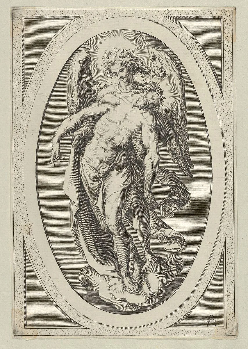 Christ supported by an angel standing on a cloud — Cherubino Alberti (Zaccaria Mattia)