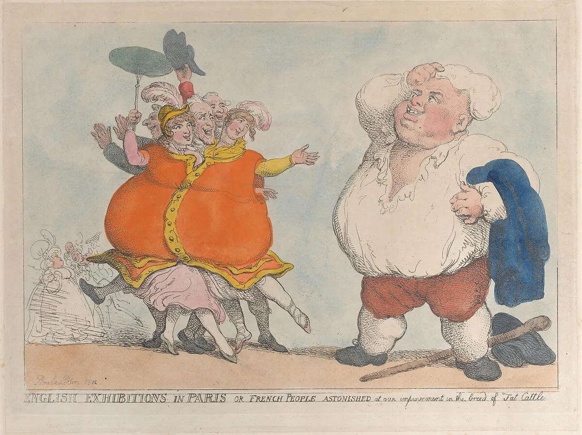 English Exhibitions in Paris or French People Astonished at Our Improvement in the Breed of Fat Cattle — Thomas Rowlandson