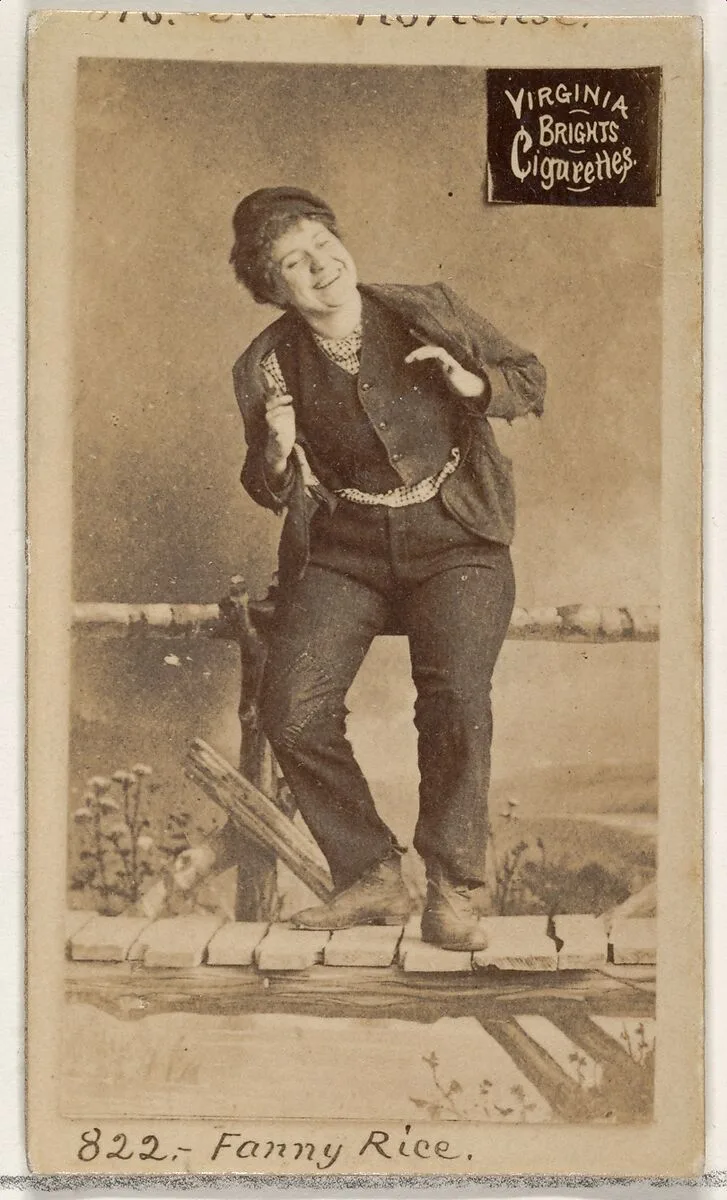 Card 822, Fanny Rice, from the Actors and Actresses series (N45, Type 2) for Virginia Brights Cigarettes — Allen & Ginter
