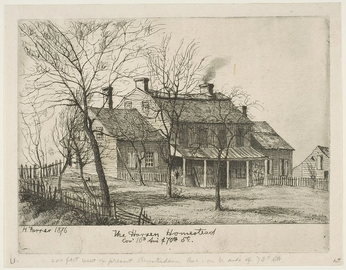 The Harsen Homestead, Corner of 10th Avenue and 70th Street, from "Scenes of Old New York" — Henry Farrer