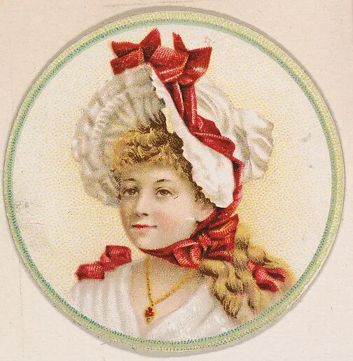 Woman wearing hat with ribbons, from the Novelties series (N228, Type 2) issued by Kinney Bros. — Kinney Brothers Tobacco Company