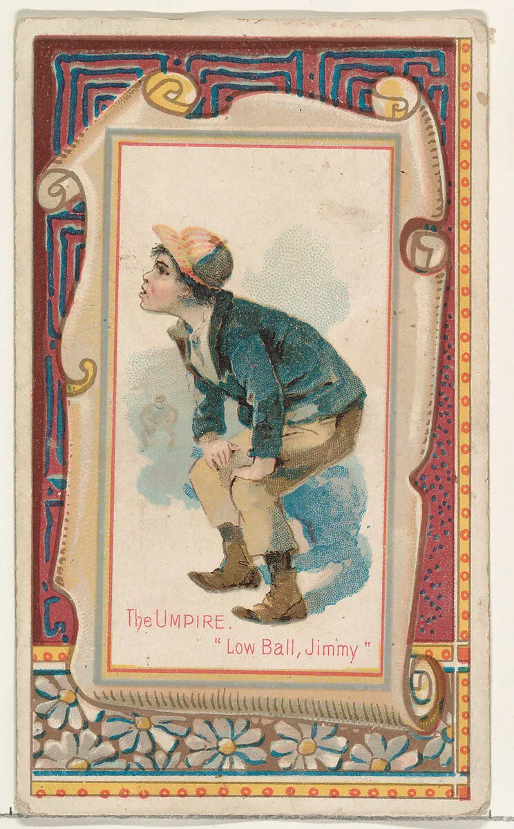 The Umpire, "Low Ball, Jimmy," from the Terrors of America set (N136) issued by Duke Sons & Co. to promote Honest Long Cut Tobacco — Knapp & Company|W. Duke, Sons & Co.
