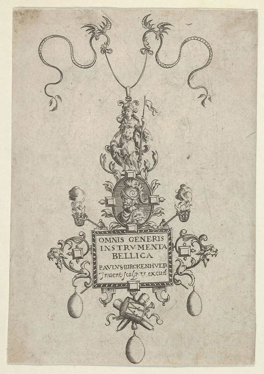 Title Page with Design for a Pendant from Omnis Generis Instrumenta Bellica — Paul Birckenhultz