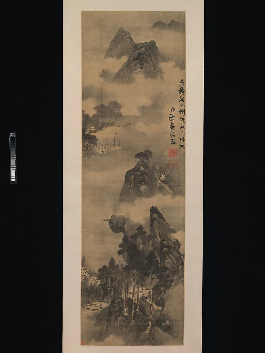 明 張瑞圖 山水圖 軸|Mountains Along Riverbanks — Zhang Ruitu