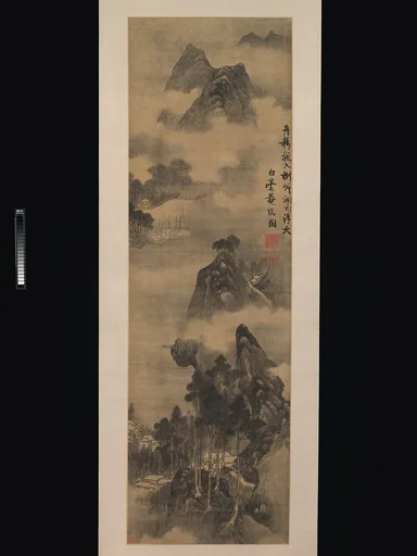 明 張瑞圖 山水圖 軸|Mountains Along Riverbanks