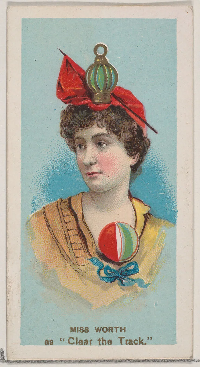Miss Worth as "Clear the Track," from the series Fancy Dress Ball Costumes (N73) for Duke brand cigarettes — W. Duke, Sons & Co.|Knapp & Company