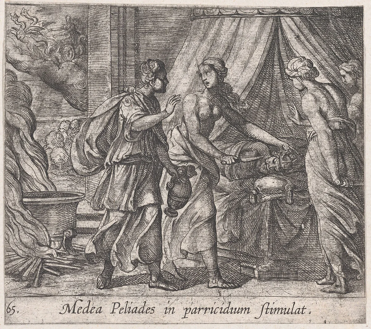Plate 65: Medea Urging the Daughters of King Pellias to Murder Their Father (Medea Peliades in parricidium stimulat), from Ovid's 'Metamorphoses' — Antonio Tempesta