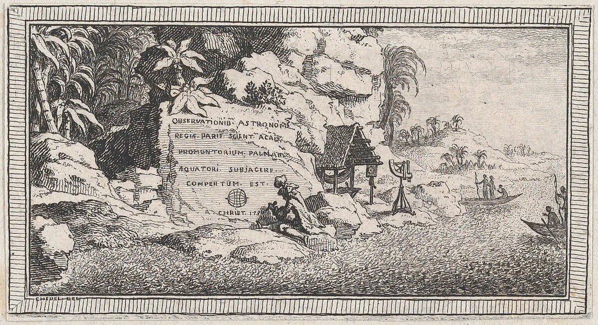 Title Page, from a series of six landscapes titled "Observationib.Astronom.Regiae.Paris.Scient. Acad...1736" — Quentin Pierre Chedel