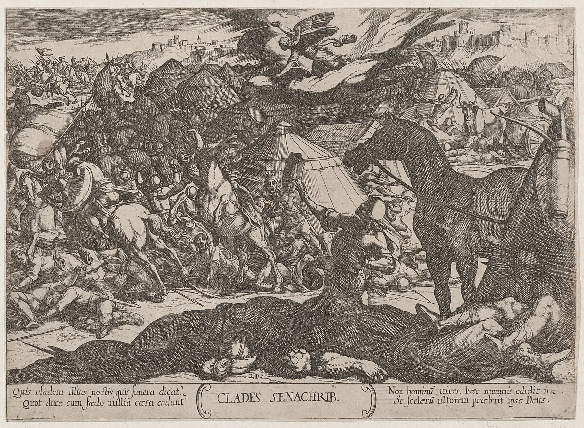 Plate 21: The Angel of the Lord Vanquishing the Army of Sennacherib, from 'The Battles of the Old Testament' — Antonio Tempesta|Nicolaus van Aelst