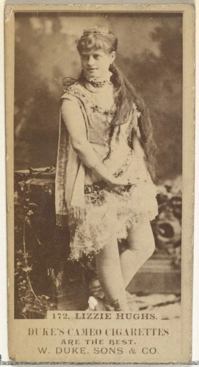 Card Number 172, Lizzie Hughs, from the Actors and Actresses series (N145-5) issued by Duke Sons & Co. to promote Cameo Cigarettes — W. Duke, Sons & Co.
