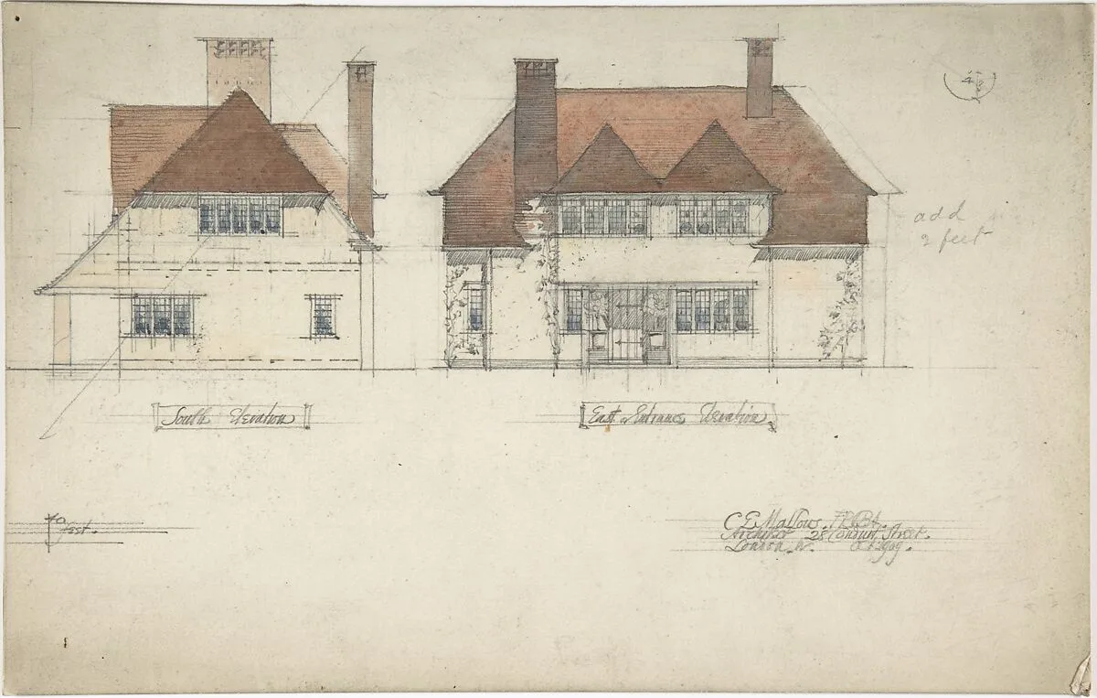 South Elevation and East or Entrance Elevation of a House — Charles Edward Mallows