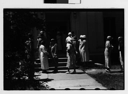 [Two 35mm Film Frames: People Leaving Church, Probably Vicinity Danbury, and Main Street, Danbury, Connecticut]