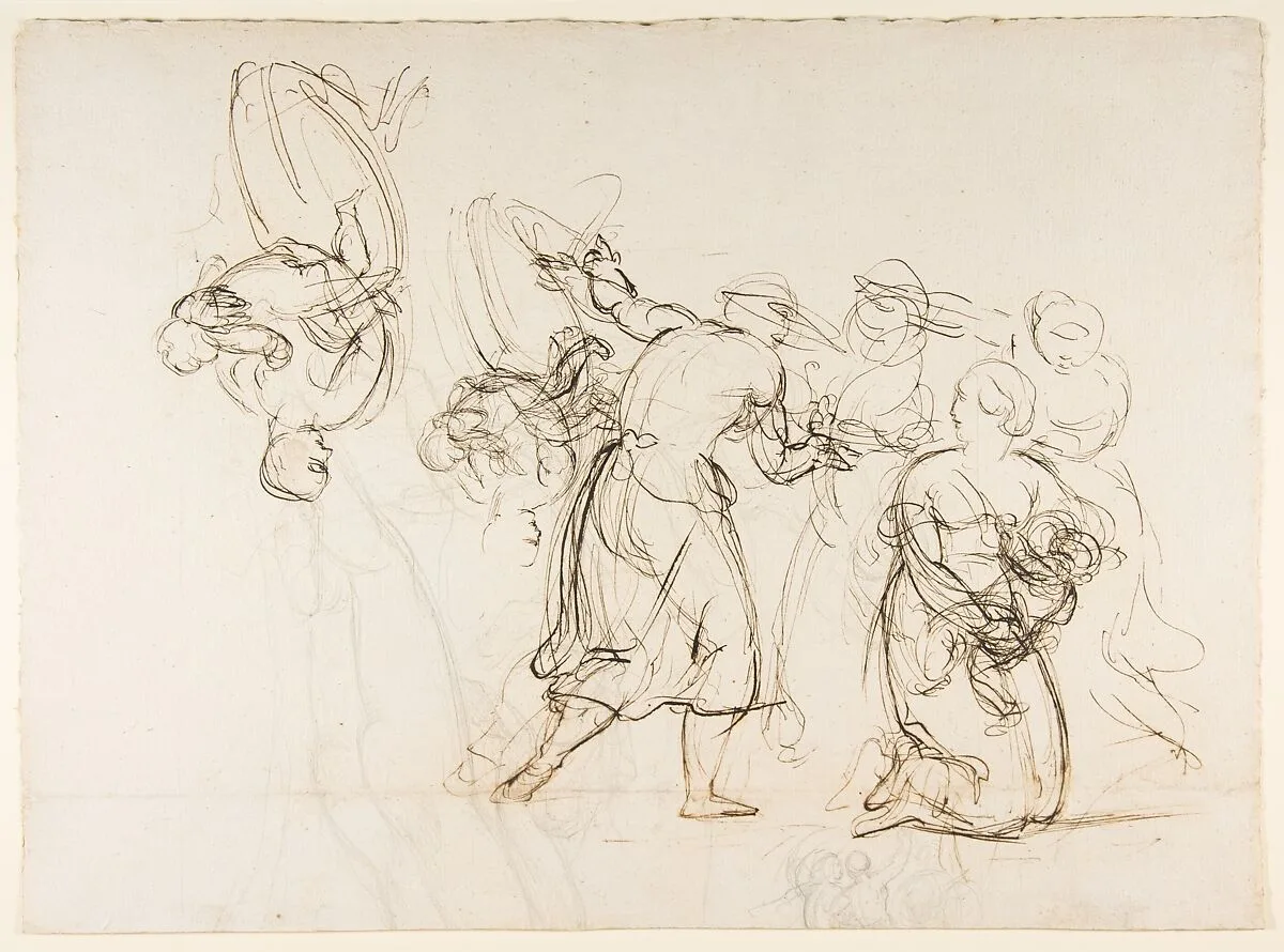Sketch for the Judgment of Solomon (?); verso: Dancing Mythological Figures — Christian Gottlieb Schick