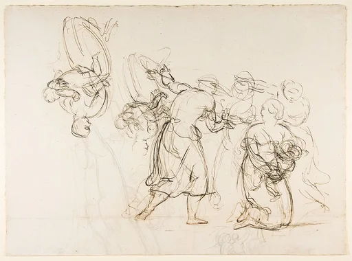 Sketch for the Judgment of Solomon (?); verso: Dancing Mythological Figures