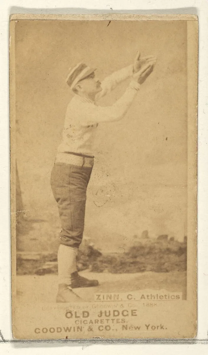 Zinn, Catcher, Philadelphia Athletics, from the Old Judge series (N172) for Old Judge Cigarettes — Goodwin & Company