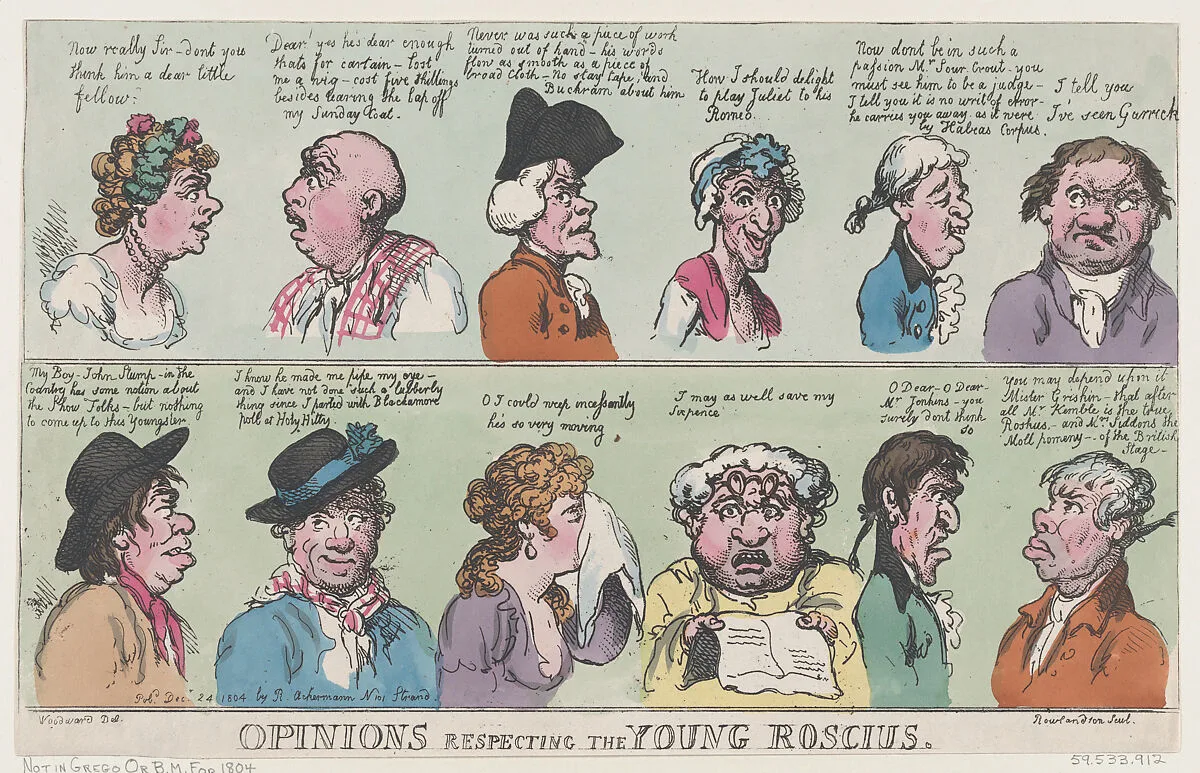 Opinions Respecting The Young Roscius — George Murgatroyd Woodward|Rudolph Ackermann, London|Thomas Rowlandson