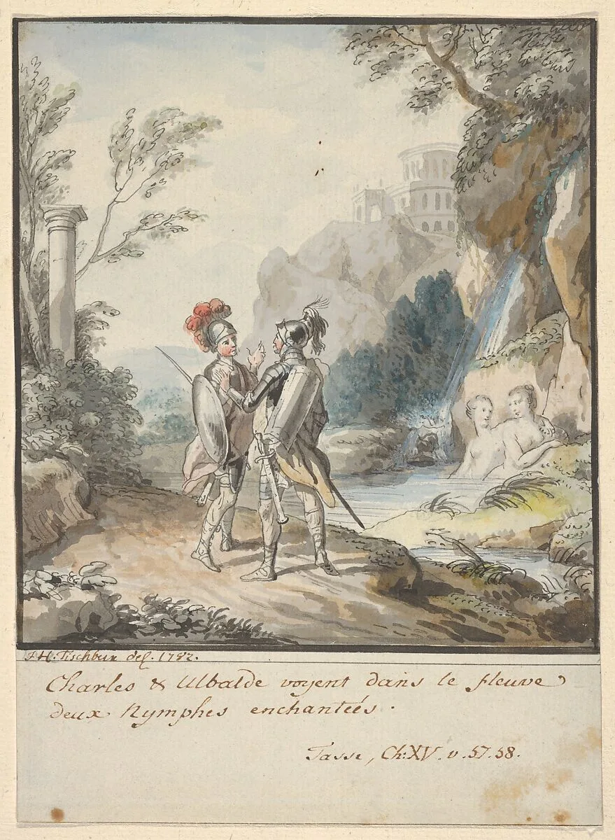 Carlo and Ubaldo Resisting the Enchantments of Armida's Nymphs (from Torquato Tasso's "Gerusalemme liberata", 15:57-58) — Johann Heinrich Tischbein the Elder